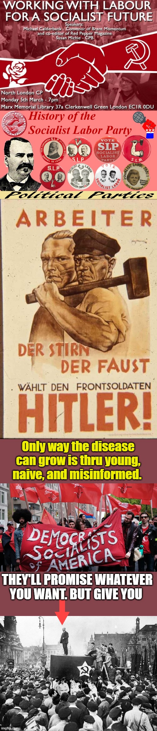 YOU'RE being used to install pure hate. Hitler was a Socialist. | Only way the disease can grow is thru young, naive, and misinformed. THEY'LL PROMISE WHATEVER YOU WANT. BUT GIVE YOU | made w/ Imgflip meme maker