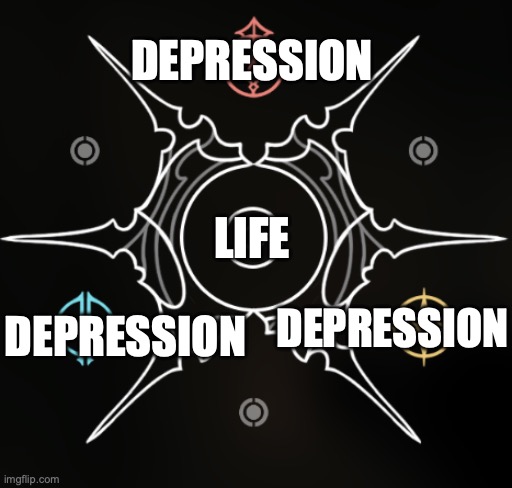 Silksong meme | DEPRESSION; LIFE; DEPRESSION; DEPRESSION | image tagged in silksong reaper crest,silksong | made w/ Imgflip meme maker