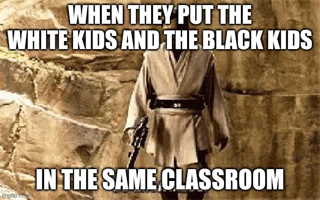 star wars prequel meme so uncivilised | WHEN THEY PUT THE WHITE KIDS AND THE BLACK KIDS; IN THE SAME CLASSROOM | image tagged in star wars prequel meme so uncivilised | made w/ Imgflip meme maker