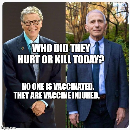 Bill Gates & Dr Feces | WHO DID THEY HURT OR KILL TODAY? NO ONE IS VACCINATED. THEY ARE VACCINE INJURED. | image tagged in bill gates dr feces | made w/ Imgflip meme maker