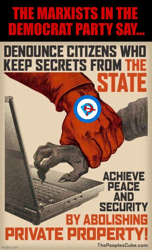 They usually don’t practice what they preach though… | THE MARXISTS IN THE 
DEMOCRAT PARTY SAY… | image tagged in anti communists,marxists,democrats,denounce citizens,abolish private property | made w/ Imgflip meme maker