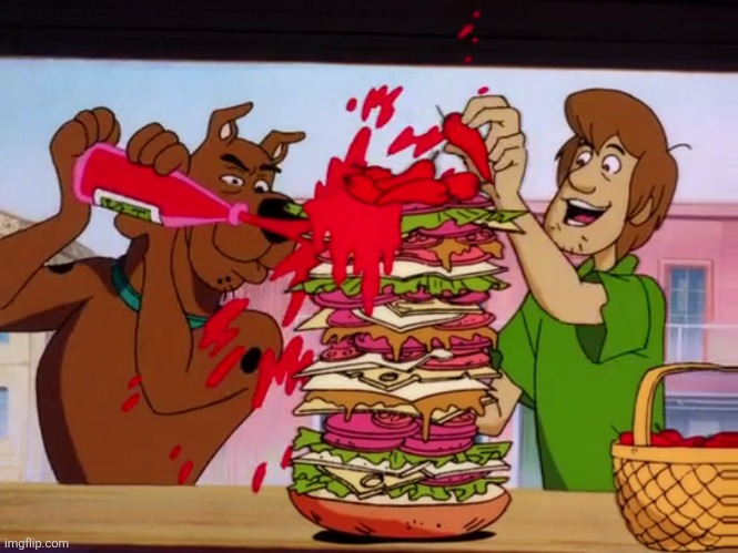 One Of My Favorite Scenes From Zombie Island | image tagged in the ultimate po boy,scooby doo,po boy,louisiana,shaggy,sandwich | made w/ Imgflip meme maker