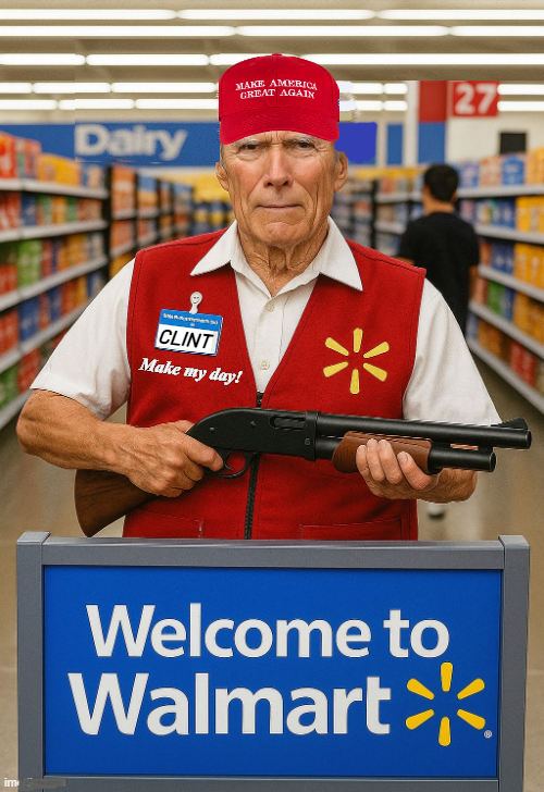 Clint Eastwood retires and works at Walmart Blank Meme Template