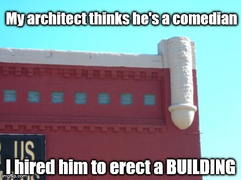 Erect a Building | My architect thinks he's a comedian I hired him to erect a BUILDING | image tagged in building | made w/ Imgflip meme maker