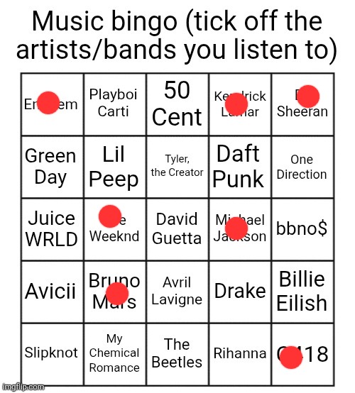 Music bingo | image tagged in music bingo | made w/ Imgflip meme maker