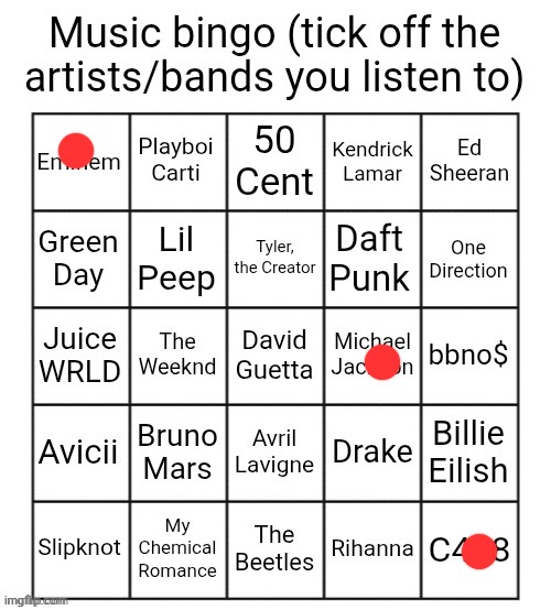 Music bingo | image tagged in music bingo | made w/ Imgflip meme maker