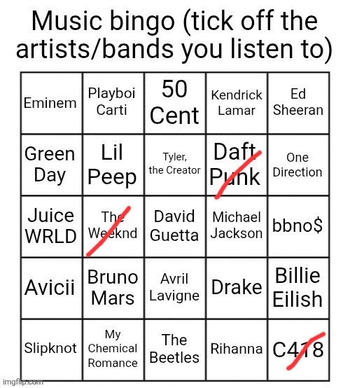Music bingo | image tagged in music bingo | made w/ Imgflip meme maker