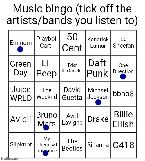 Music bingo | image tagged in music bingo | made w/ Imgflip meme maker