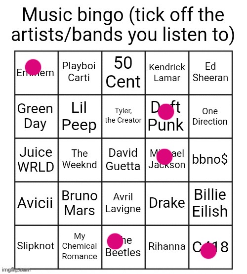 Music bingo | image tagged in music bingo | made w/ Imgflip meme maker