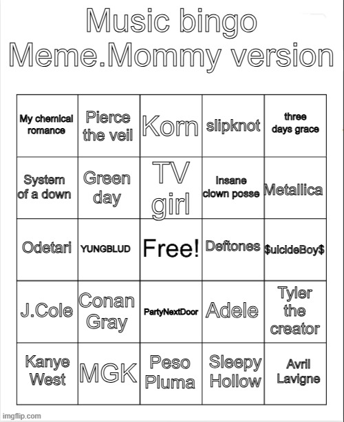 Music Bingo | image tagged in music bingo | made w/ Imgflip meme maker