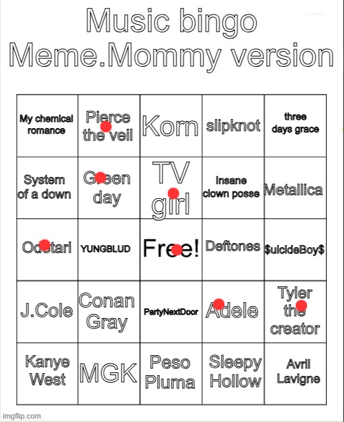 Music Bingo | image tagged in music bingo | made w/ Imgflip meme maker