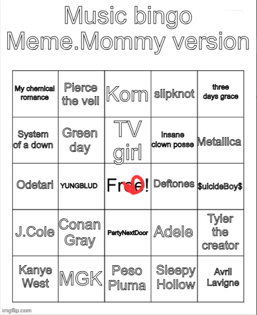 Music Bingo | image tagged in music bingo | made w/ Imgflip meme maker