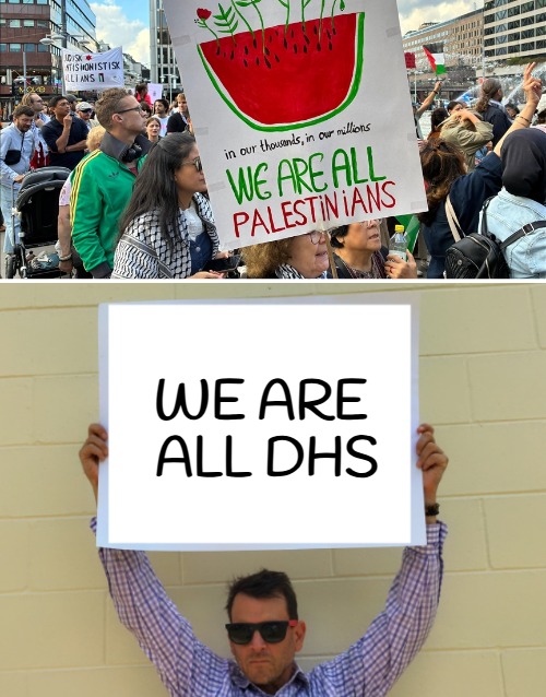 WE ARE 
ALL DHS | image tagged in palestine,politics,national security | made w/ Imgflip meme maker