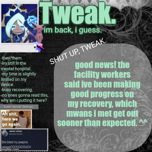 the 29th announcement template. | good news! the facility workers said ive been making good progress on my recovery, which mwans i met get out sooner than expected. ^^ | image tagged in the 29th announcement template | made w/ Imgflip meme maker