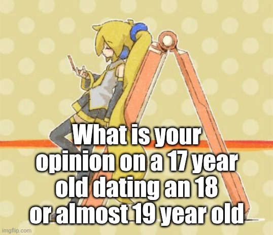 Akita Neru | What is your opinion on a 17 year old dating an 18 or almost 19 year old | image tagged in akita neru | made w/ Imgflip meme maker