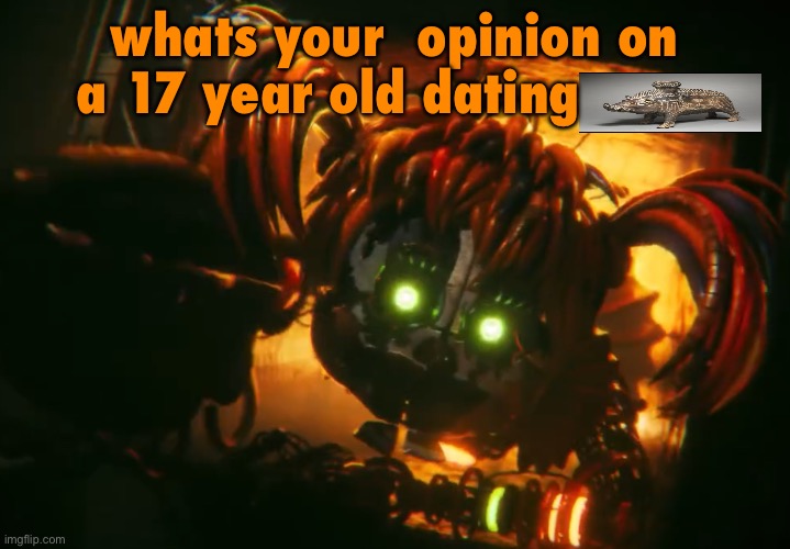 scrap baby | whats your  opinion on a 17 year old dating | image tagged in scrap baby | made w/ Imgflip meme maker