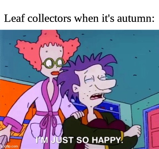 Fill up that collection | Leaf collectors when it's autumn: | image tagged in memes,funny,autumn,cartoon | made w/ Imgflip meme maker