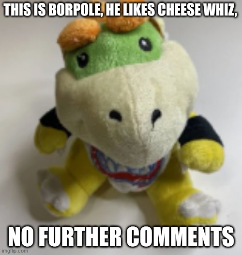 Borpole our beloved | THIS IS BORPOLE, HE LIKES CHEESE WHIZ, NO FURTHER COMMENTS | image tagged in borpole | made w/ Imgflip meme maker