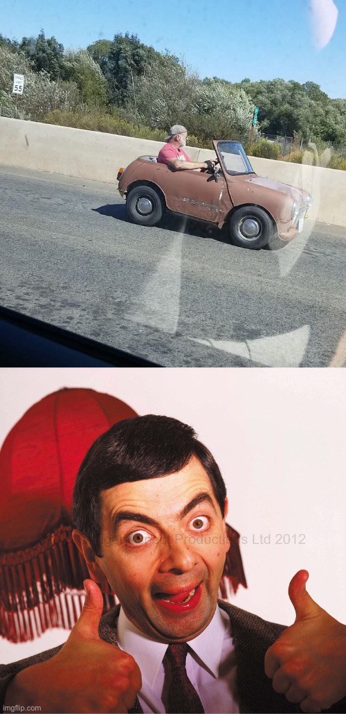 Mini mini | image tagged in mr bean well done,car,mini me | made w/ Imgflip meme maker