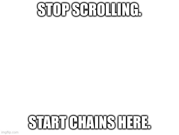 Blank White Template | STOP SCROLLING. START CHAINS HERE. | image tagged in blank white template | made w/ Imgflip meme maker