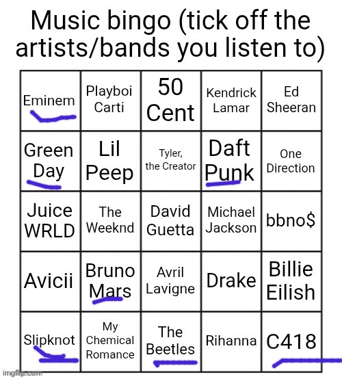 Music bingo | image tagged in music bingo | made w/ Imgflip meme maker