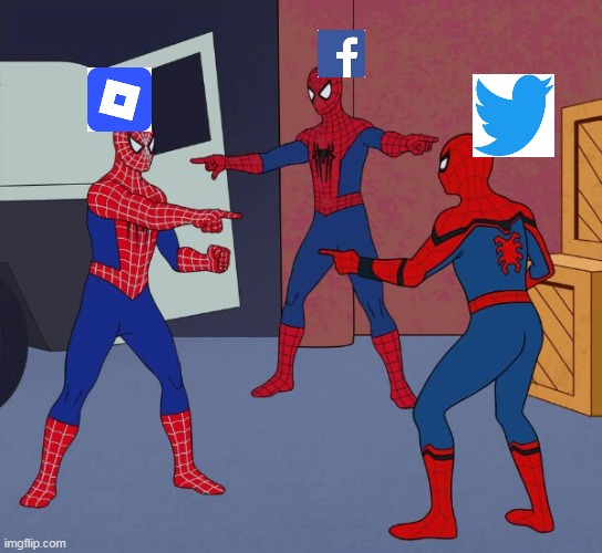 They are all blue | image tagged in spider man triple | made w/ Imgflip meme maker