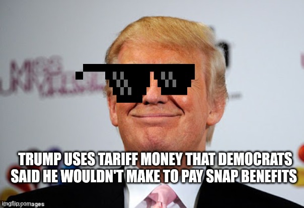 Donald trump approves | TRUMP USES TARIFF MONEY THAT DEMOCRATS SAID HE WOULDN'T MAKE TO PAY SNAP BENEFITS | image tagged in donald trump approves | made w/ Imgflip meme maker