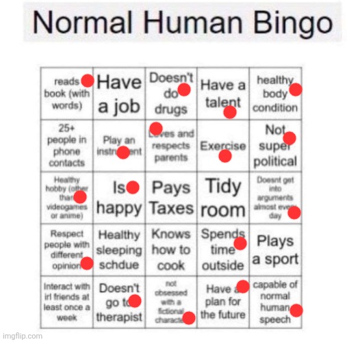 Normal human bingo | image tagged in normal human bingo | made w/ Imgflip meme maker