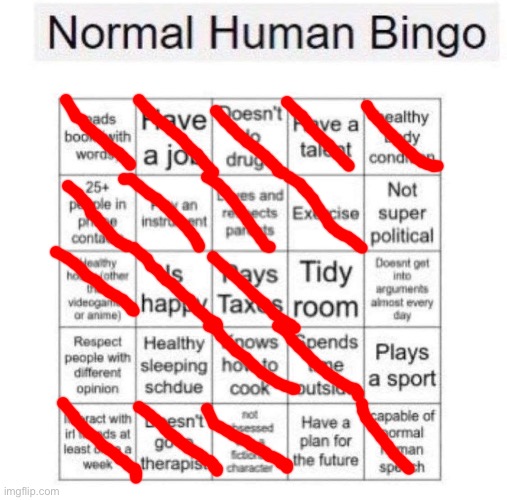Normal human bingo | image tagged in normal human bingo | made w/ Imgflip meme maker