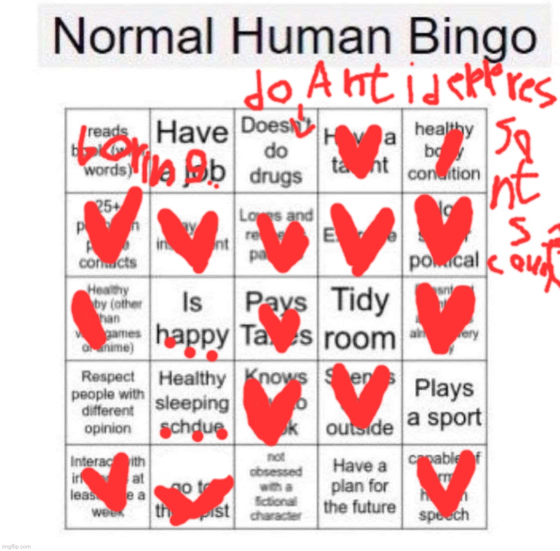 Normal human bingo | image tagged in normal human bingo | made w/ Imgflip meme maker