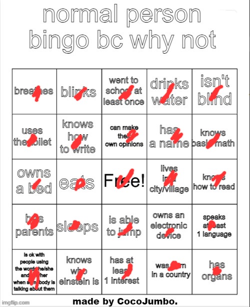 I won :)))))))) | image tagged in normal person bingo hehehe | made w/ Imgflip meme maker