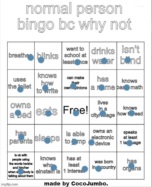 all obvious stuff and then there's the pronouns at the bottom | image tagged in normal person bingo hehehe | made w/ Imgflip meme maker