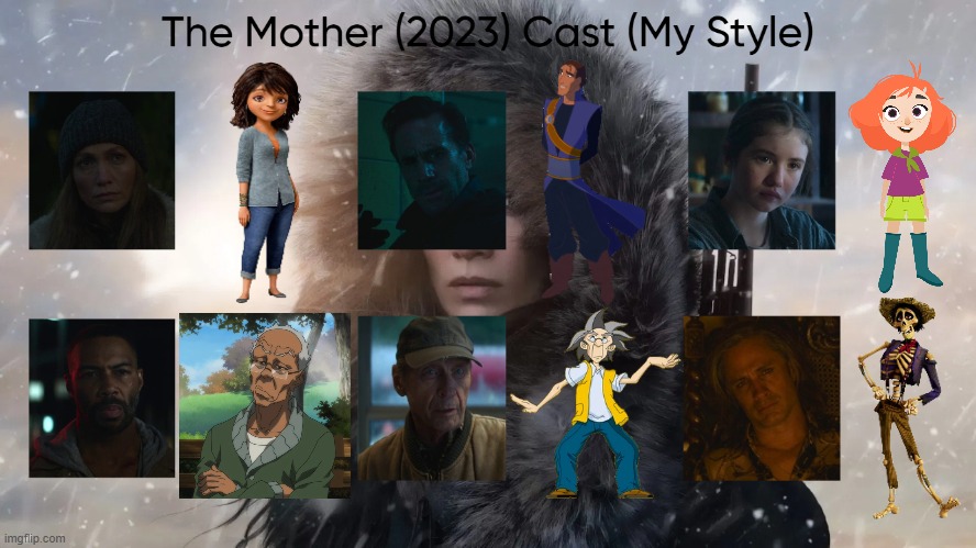 The Mother (2023) Cast (My Style) | image tagged in the mother 2023 cast my style,meme,memes,spoof cast,the mother,characters | made w/ Imgflip meme maker