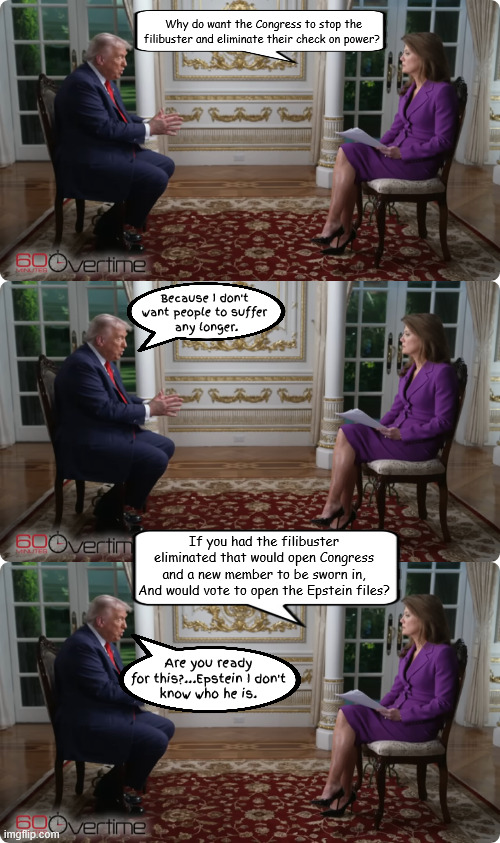 Is this thing on | Why do want the Congress to stop the filibuster and eliminate their check on power? Because I don't want people to suffer
 any longer. If you had the filibuster eliminated that would open Congress and a new member to be sworn in, And would vote to open the Epstein files? Are you ready
 for this?...Epstein I don't 
know who he is. If so, Why did you keep insisting to have  government shutdowns? | image tagged in is this thing on,lyin'sack of shit,60 minutes trump,trump is going to self terminate,trump 2028 i'll be back | made w/ Imgflip meme maker