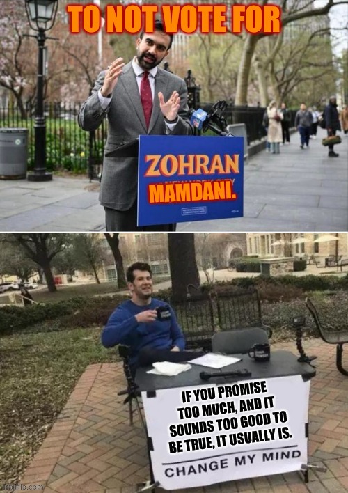 The Best Reason I've Heard | image tagged in memes,zohran mandani,sound too good,to be,true,it is | made w/ Imgflip meme maker