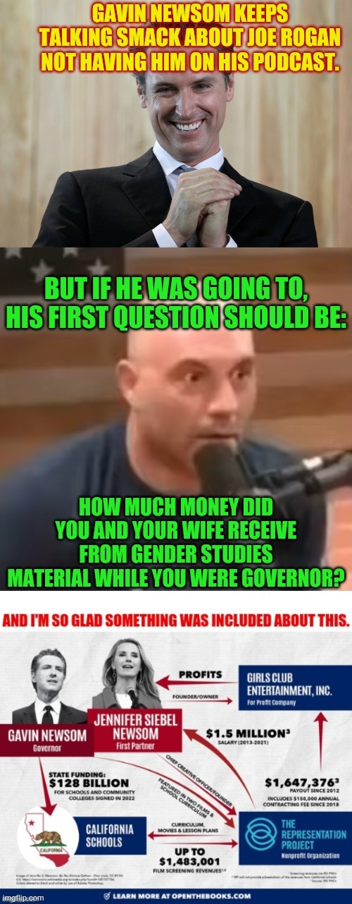 Gavin's Trials And Tribulations | image tagged in memes,gavin,i wanna go on,joe rogan,question,how much did you make | made w/ Imgflip meme maker