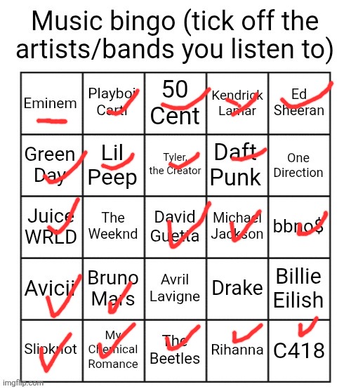Music bingo | image tagged in music bingo | made w/ Imgflip meme maker