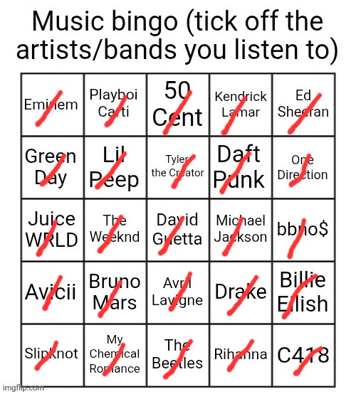 Music bingo | image tagged in music bingo | made w/ Imgflip meme maker
