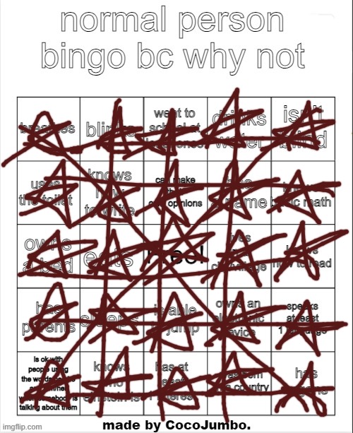 normal person bingo hehehe | image tagged in normal person bingo hehehe | made w/ Imgflip meme maker