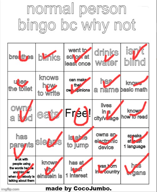normal person bingo hehehe | image tagged in normal person bingo hehehe | made w/ Imgflip meme maker