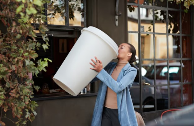 lady drinking big coffee Blank Meme Template