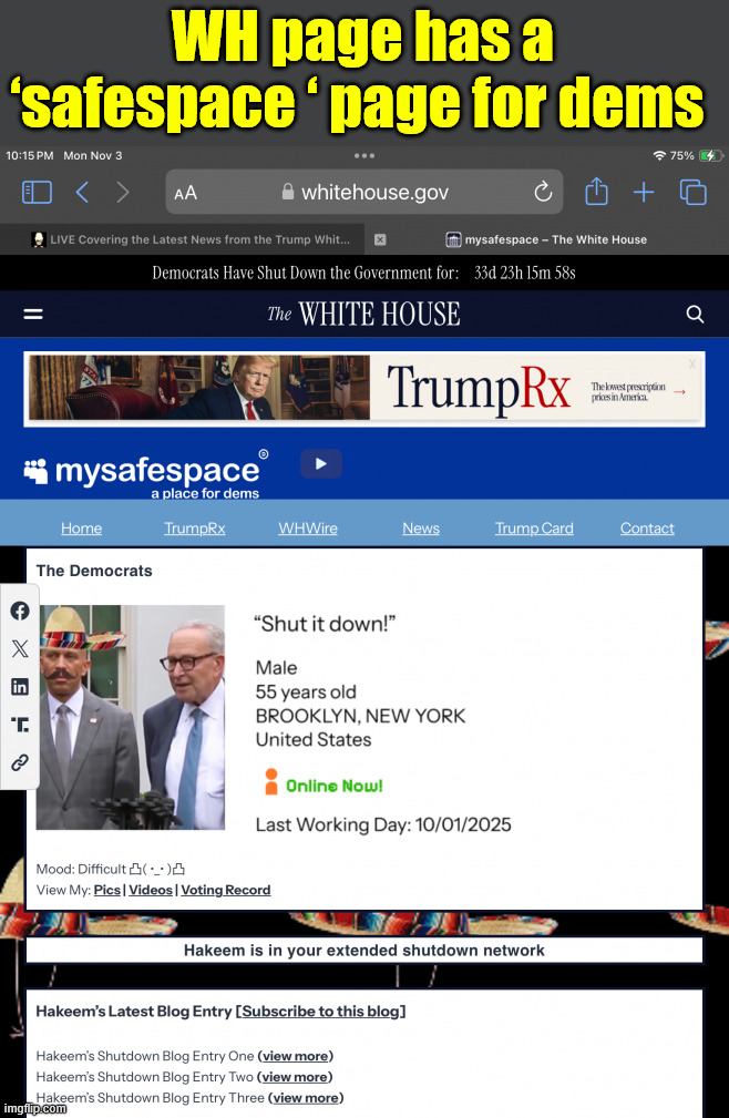 WH page has a ‘safespace ‘ page for dems | made w/ Imgflip meme maker