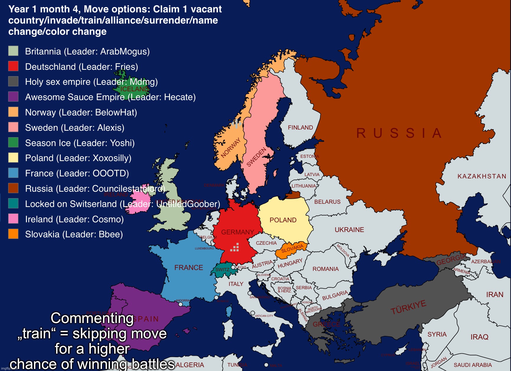 So far everything is peaceful (subtle foreshadowing) | Commenting „train“ = skipping move for a higher chance of winning battles | image tagged in norther europe | made w/ Imgflip meme maker