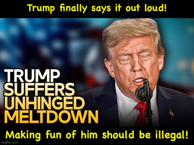 https://m.youtube.com/watch?v=50YNnS7UEV4 | Trump finally says it out loud! Making fun of him should be illegal! | image tagged in whining trump | made w/ Imgflip meme maker