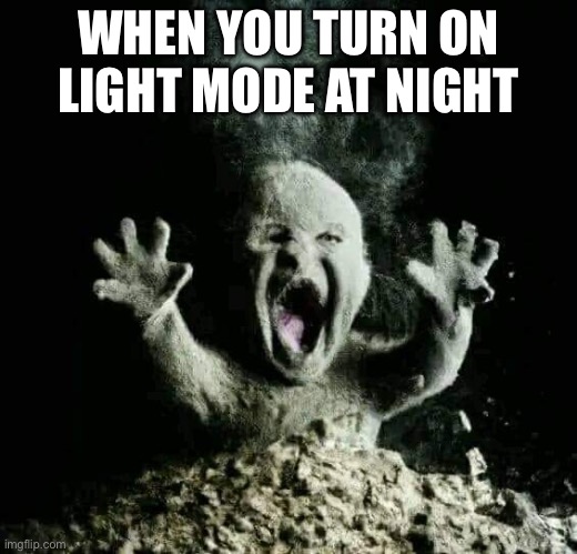 True | WHEN YOU TURN ON LIGHT MODE AT NIGHT | image tagged in ash baby | made w/ Imgflip meme maker
