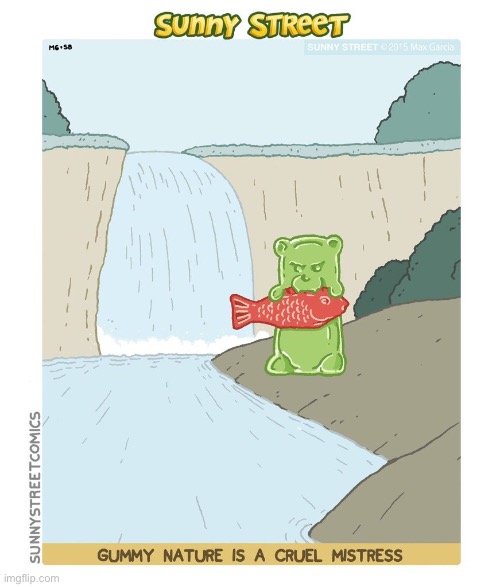 image tagged in comics,sunny street,bear,stream,salmon,gummies | made w/ Imgflip meme maker