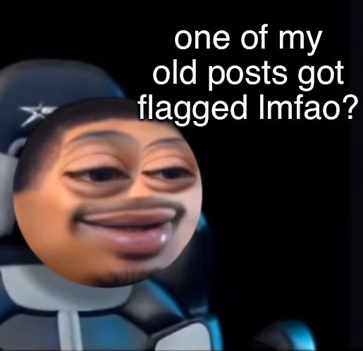 its like a 2 year old one too i think, it had my og username there despite it being deleted?? | one of my old posts got flagged lmfao? | image tagged in flight | made w/ Imgflip meme maker
