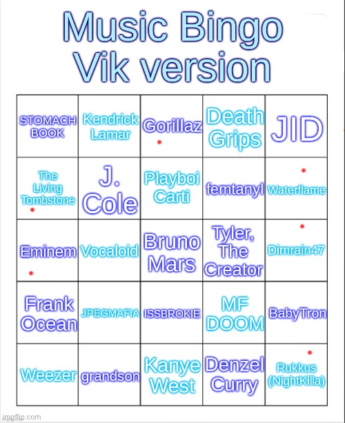 i think i’m boring | image tagged in music bingo | made w/ Imgflip meme maker