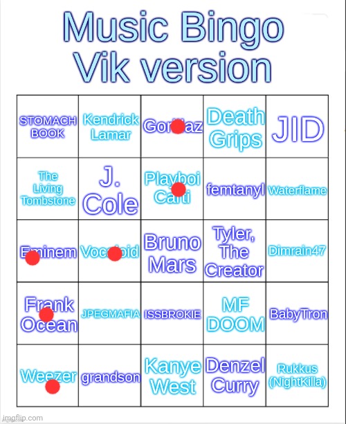 How can I dance to this? There's no chemical brothers or fatboy slim! | image tagged in music bingo | made w/ Imgflip meme maker