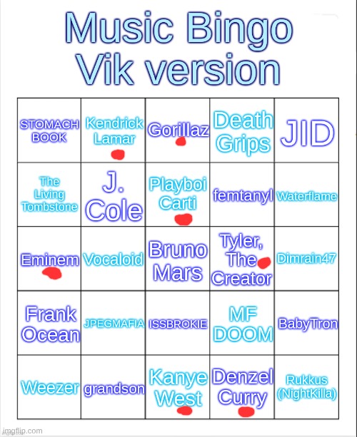 Music Bingo | image tagged in music bingo | made w/ Imgflip meme maker